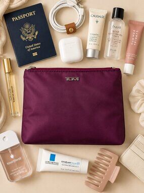 TUMI for Delta Purple Amenity Pouch Travel Cosmetic Toiletry Bag